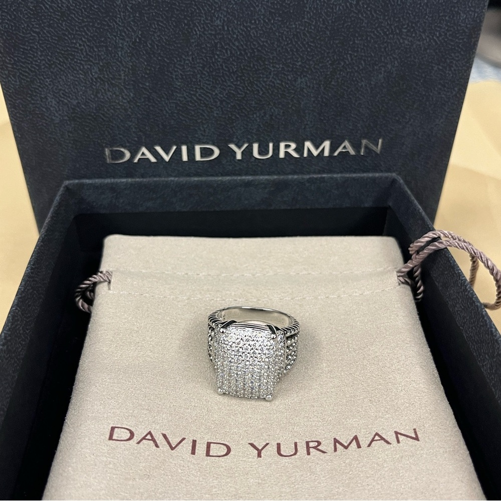 David Yurman Silver Pavé Diamond Cable Statement Ring - Picture 2 of 4